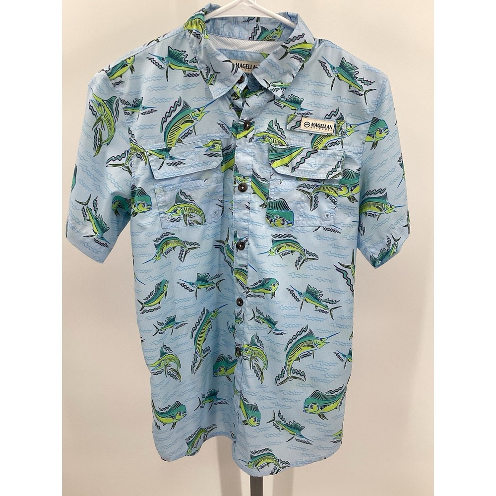 Boys Magellan Outdoors short sleeved Fish Gear‎ vented wicking hidden button - Picture 2 of 10